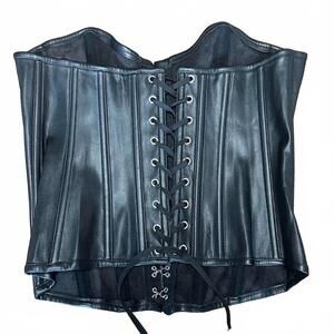 GUESS Black Faux Leather Lace-up Goth Grunge Corset Top - SIZE S - NWT